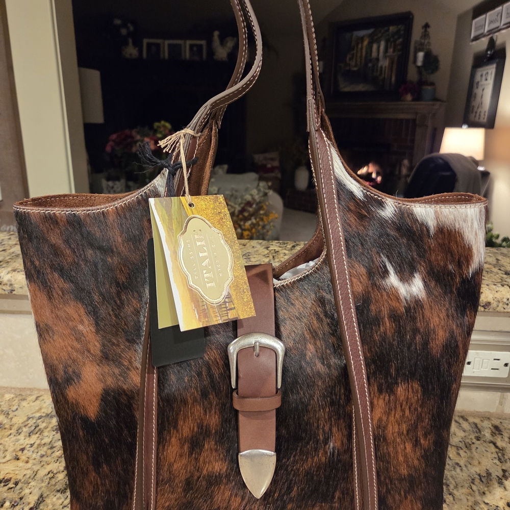 Stylish Brown and White Cowhide Shoulder Bag